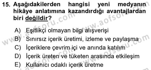 Dijital Medya ve Tüketici Dersi 2021 - 2022 Yılı (Final) Dönem Sonu Sınav Soruları 15. Soru