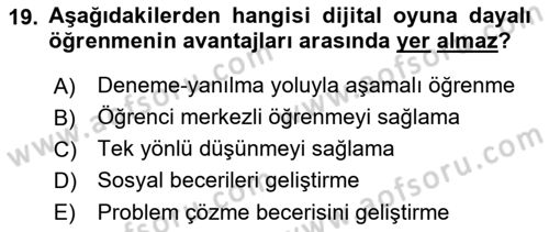 Dijital Medya ve Tüketici Dersi 2021 - 2022 Yılı (Final) Dönem Sonu Sınav Soruları 19. Soru
