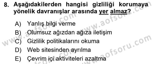 Dijital Medya ve Tüketici Dersi 2021 - 2022 Yılı (Final) Dönem Sonu Sınav Soruları 8. Soru