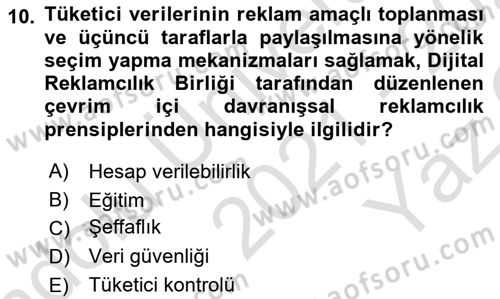 Dijital Medya ve Tüketici Dersi 2021 - 2022 Yılı Yaz Okulu Sınav Soruları 10. Soru