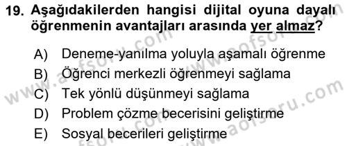 Dijital Medya ve Tüketici Dersi 2021 - 2022 Yılı Yaz Okulu Sınav Soruları 19. Soru