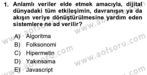 Dijital Medya ve Tüketici Dersi 2022 - 2023 Yılı (Vize) Ara Sınav Soruları 1. Soru
