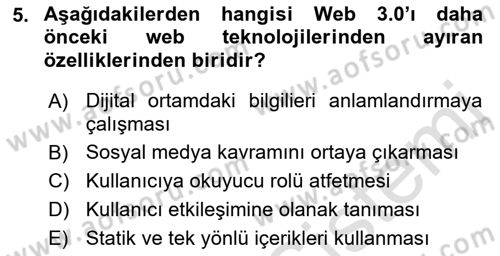 Dijital Medya ve Tüketici Dersi 2022 - 2023 Yılı (Vize) Ara Sınav Soruları 5. Soru