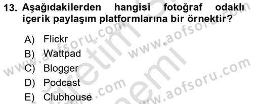 Dijital Medya ve Tüketici Dersi 2022 - 2023 Yılı (Final) Dönem Sonu Sınav Soruları 13. Soru
