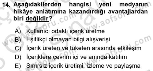 Dijital Medya ve Tüketici Dersi 2022 - 2023 Yılı (Final) Dönem Sonu Sınav Soruları 14. Soru