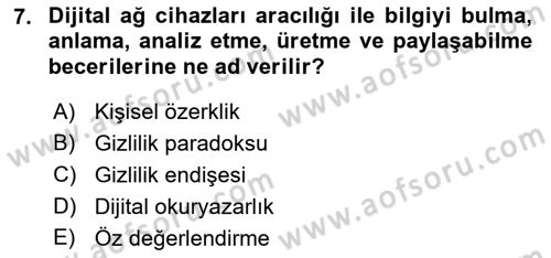 Dijital Medya ve Tüketici Dersi 2022 - 2023 Yılı (Final) Dönem Sonu Sınav Soruları 7. Soru