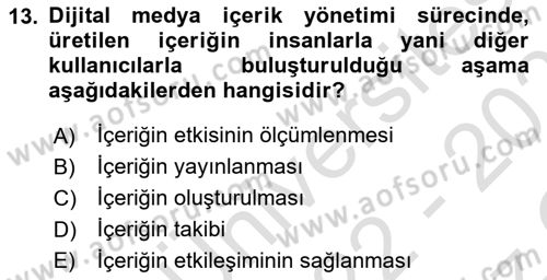Dijital Medya ve Tüketici Dersi 2022 - 2023 Yılı Yaz Okulu Sınav Soruları 13. Soru