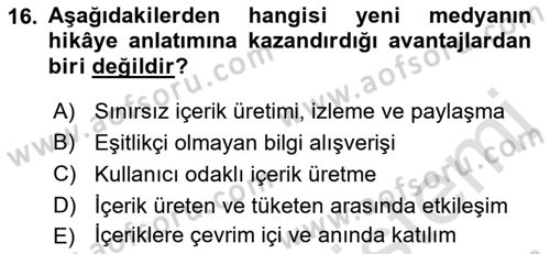 Dijital Medya ve Tüketici Dersi 2022 - 2023 Yılı Yaz Okulu Sınav Soruları 16. Soru