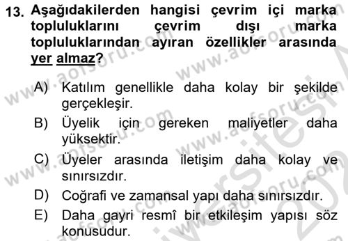 Dijital Medya ve Tüketici Dersi 2023 - 2024 Yılı (Vize) Ara Sınav Soruları 13. Soru