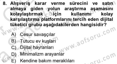 Dijital Medya ve Tüketici Dersi 2023 - 2024 Yılı (Vize) Ara Sınav Soruları 8. Soru