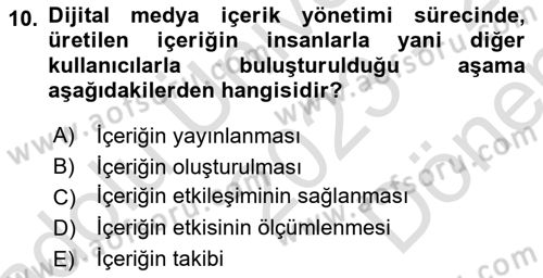 Dijital Medya ve Tüketici Dersi 2023 - 2024 Yılı (Final) Dönem Sonu Sınav Soruları 10. Soru