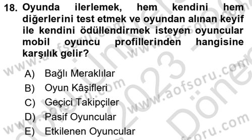 Dijital Medya ve Tüketici Dersi 2023 - 2024 Yılı (Final) Dönem Sonu Sınav Soruları 18. Soru