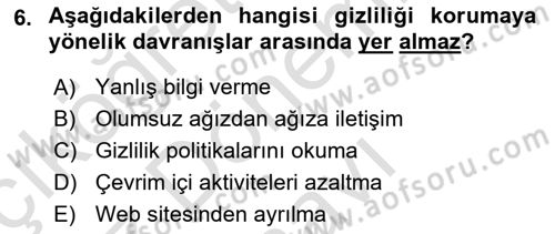 Dijital Medya ve Tüketici Dersi 2023 - 2024 Yılı (Final) Dönem Sonu Sınav Soruları 6. Soru