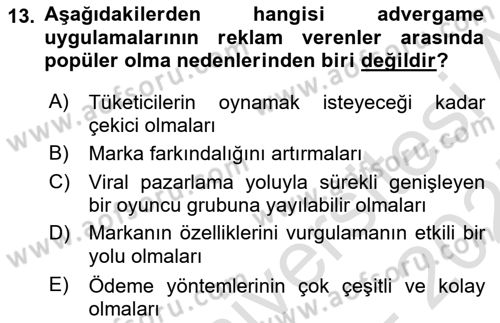 Dijital Medya ve Tüketici Dersi 2024 - 2025 Yılı (Final) Dönem Sonu Sınav Soruları 13. Soru