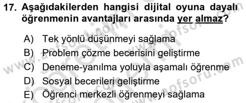 Dijital Medya ve Tüketici Dersi 2024 - 2025 Yılı (Final) Dönem Sonu Sınav Soruları 17. Soru