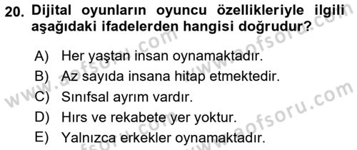 Dijital Medya ve Tüketici Dersi 2024 - 2025 Yılı (Final) Dönem Sonu Sınav Soruları 20. Soru