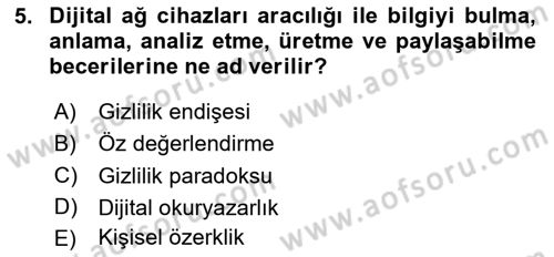 Dijital Medya ve Tüketici Dersi 2025 - 2026 Yılı (Final) Dönem Sonu Sınav Soruları 5. Soru