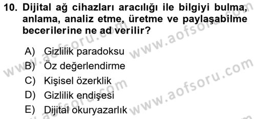 Dijital Medya ve Tüketici Dersi 2025 - 2026 Yılı Yaz Okulu Sınav Soruları 10. Soru