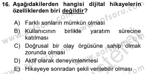 Dijital Medya ve Tüketici Dersi 2025 - 2026 Yılı Yaz Okulu Sınav Soruları 16. Soru