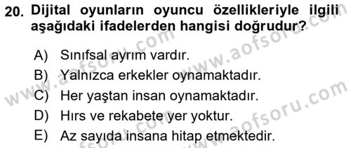 Dijital Medya ve Tüketici Dersi 2025 - 2026 Yılı Yaz Okulu Sınav Soruları 20. Soru