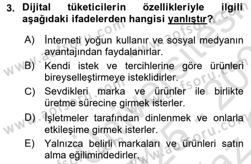 Dijital Medya ve Tüketici Dersi 2025 - 2026 Yılı Yaz Okulu Sınav Soruları 3. Soru