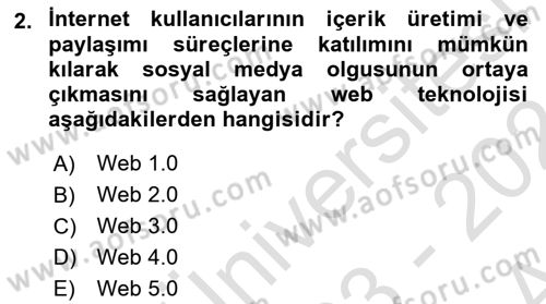 Sosyal Medya Yönetimi Dersi 2023 - 2024 Yılı (Vize) Ara Sınav Soruları 2. Soru