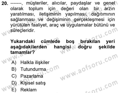 Sosyal Medya Yönetimi Dersi 2023 - 2024 Yılı (Vize) Ara Sınav Soruları 20. Soru