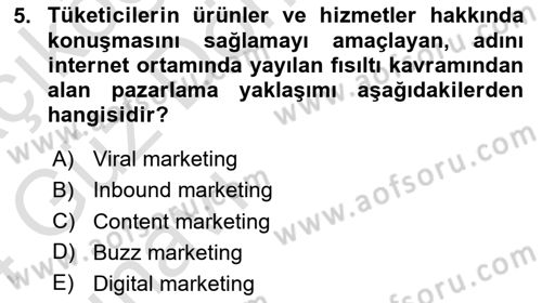 Sosyal Medya Yönetimi Dersi 2023 - 2024 Yılı (Vize) Ara Sınav Soruları 5. Soru