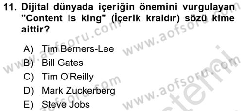 Sosyal Medya Yönetimi Dersi 2023 - 2024 Yılı Yaz Okulu Sınav Soruları 11. Soru