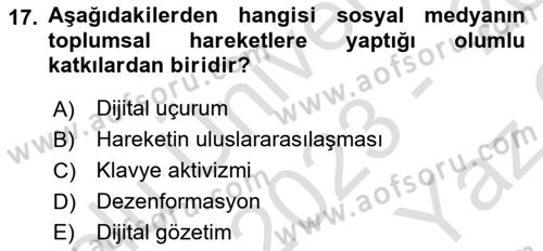 Sosyal Medya Yönetimi Dersi 2023 - 2024 Yılı Yaz Okulu Sınav Soruları 17. Soru