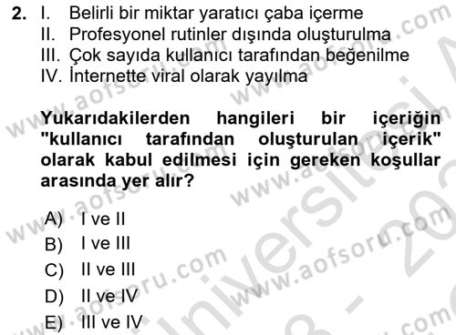 Sosyal Medya Yönetimi Dersi 2023 - 2024 Yılı Yaz Okulu Sınav Soruları 2. Soru