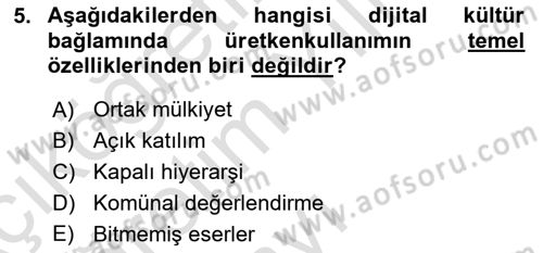 Sosyal Medya Yönetimi Dersi 2023 - 2024 Yılı Yaz Okulu Sınav Soruları 5. Soru