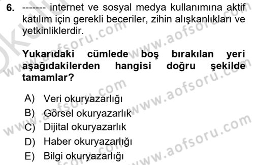 Sosyal Medya Yönetimi Dersi 2023 - 2024 Yılı Yaz Okulu Sınav Soruları 6. Soru