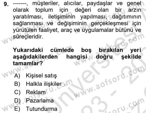 Sosyal Medya Yönetimi Dersi 2023 - 2024 Yılı Yaz Okulu Sınav Soruları 9. Soru