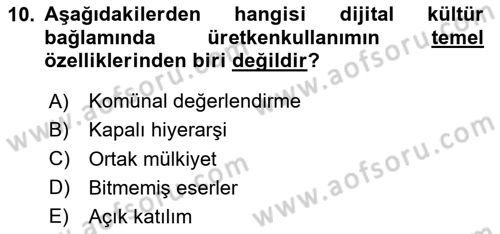 Sosyal Medya Yönetimi Dersi 2024 - 2025 Yılı (Vize) Ara Sınav Soruları 10. Soru