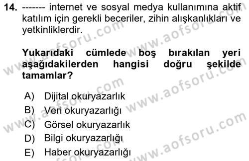 Sosyal Medya Yönetimi Dersi 2024 - 2025 Yılı (Vize) Ara Sınav Soruları 14. Soru