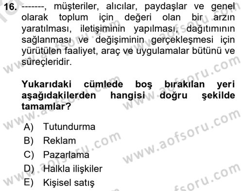 Sosyal Medya Yönetimi Dersi 2024 - 2025 Yılı (Vize) Ara Sınav Soruları 16. Soru