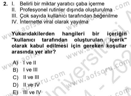 Sosyal Medya Yönetimi Dersi 2024 - 2025 Yılı (Vize) Ara Sınav Soruları 2. Soru