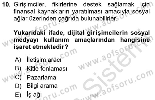 Sosyal Medya Yönetimi Dersi 2024 - 2025 Yılı (Final) Dönem Sonu Sınav Soruları 10. Soru