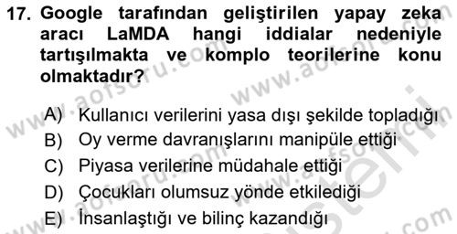 Sosyal Medya Yönetimi Dersi 2024 - 2025 Yılı (Final) Dönem Sonu Sınav Soruları 17. Soru