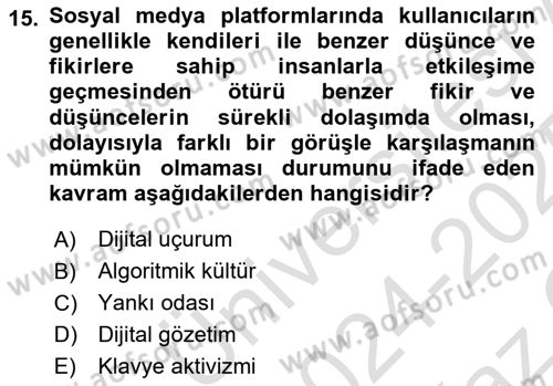 Sosyal Medya Yönetimi Dersi 2024 - 2025 Yılı Yaz Okulu Sınav Soruları 15. Soru