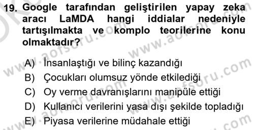 Sosyal Medya Yönetimi Dersi 2024 - 2025 Yılı Yaz Okulu Sınav Soruları 19. Soru