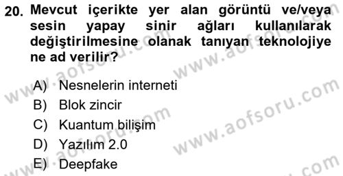 Sosyal Medya Yönetimi Dersi 2024 - 2025 Yılı Yaz Okulu Sınav Soruları 20. Soru