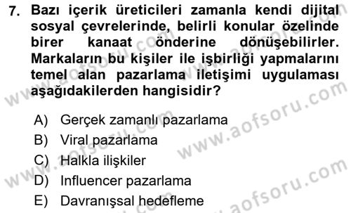 Sosyal Medya Yönetimi Dersi 2024 - 2025 Yılı Yaz Okulu Sınav Soruları 7. Soru