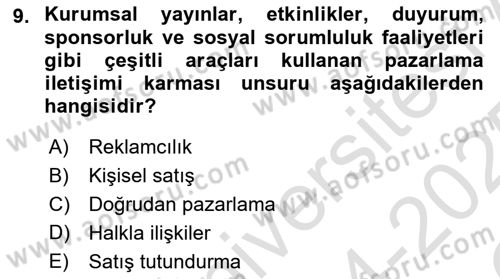 Sosyal Medya Yönetimi Dersi 2024 - 2025 Yılı Yaz Okulu Sınav Soruları 9. Soru