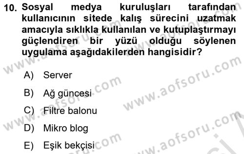 Sosyal Medya ve Propaganda Dersi 2023 - 2024 Yılı (Final) Dönem Sonu Sınavı 10. Soru