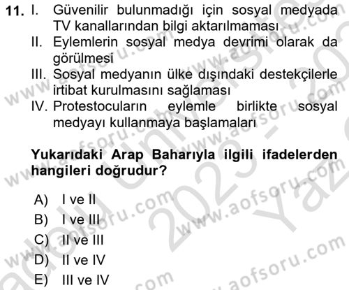 Sosyal Medya ve Propaganda Dersi 2023 - 2024 Yılı Yaz Okulu Sınav Soruları 11. Soru
