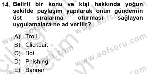 Sosyal Medya ve Propaganda Dersi 2023 - 2024 Yılı Yaz Okulu Sınav Soruları 14. Soru