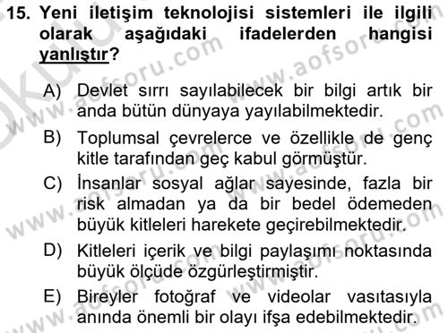 Sosyal Medya ve Propaganda Dersi 2023 - 2024 Yılı Yaz Okulu Sınav Soruları 15. Soru