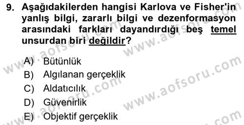 Sosyal Medya ve Propaganda Dersi 2023 - 2024 Yılı Yaz Okulu Sınav Soruları 9. Soru